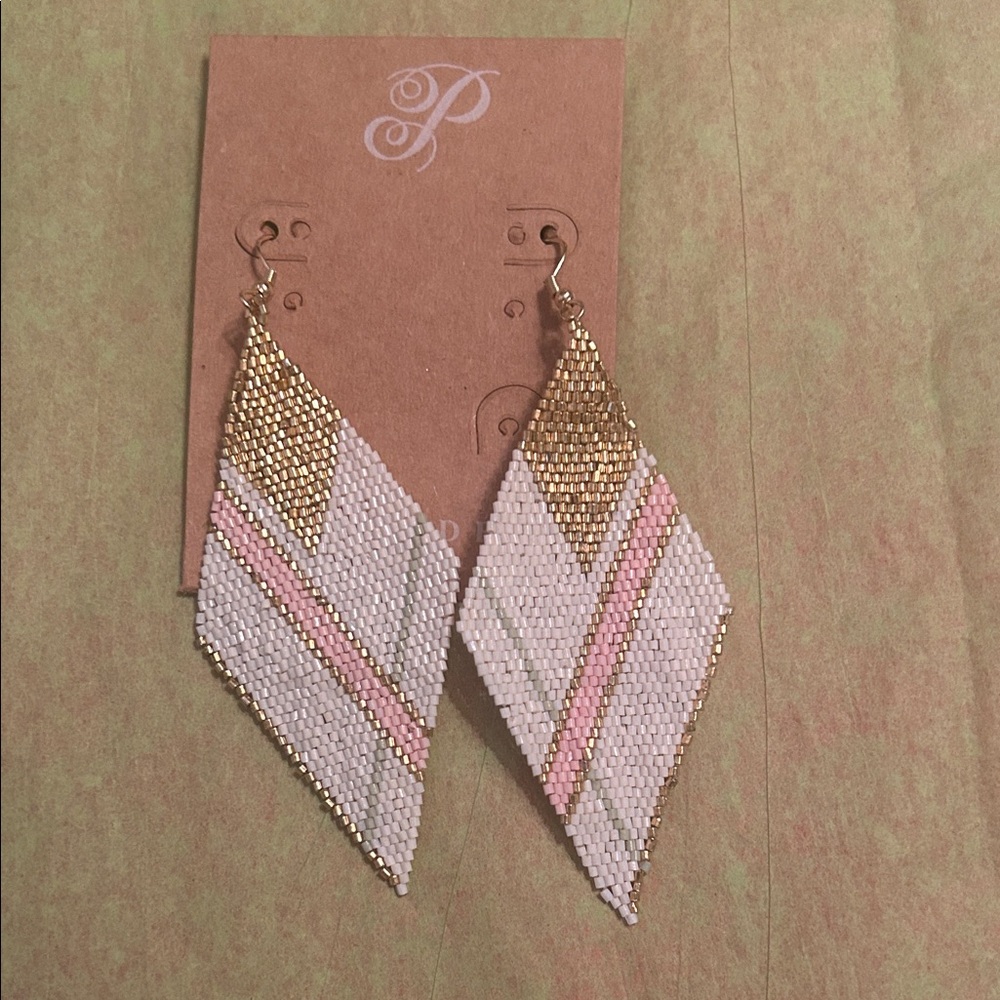 Beaded Diamond Drop Earrings White & Gold